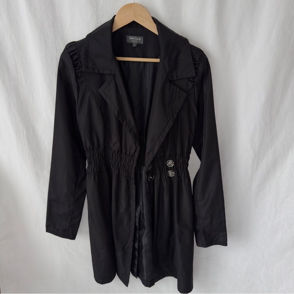 Y2K Vintage Elegant Black Trench Coat by Red Coral